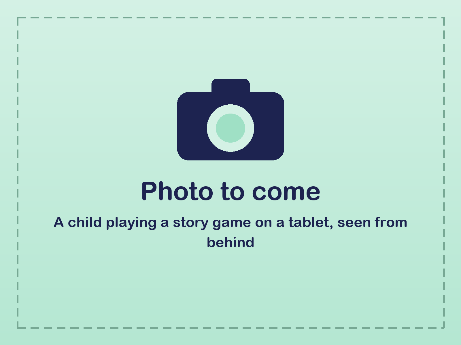 A child playing a story game on a tablet, seen from behind