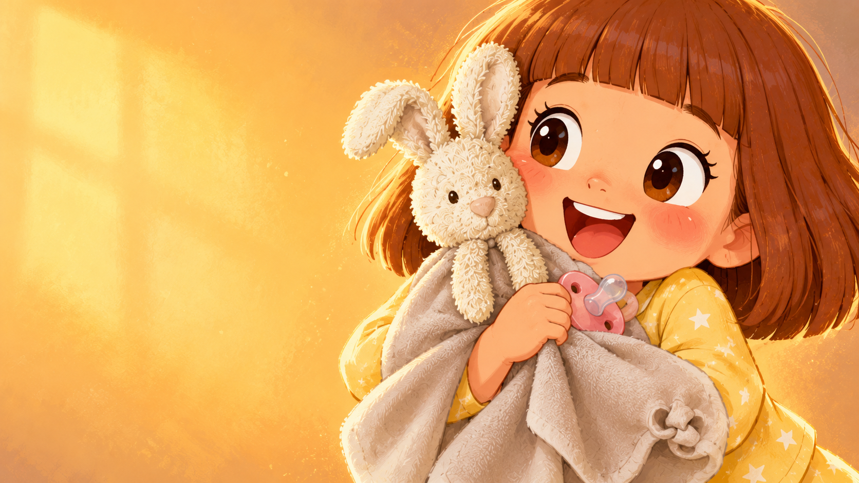 Lucy hugging her bunny, Bun Bun