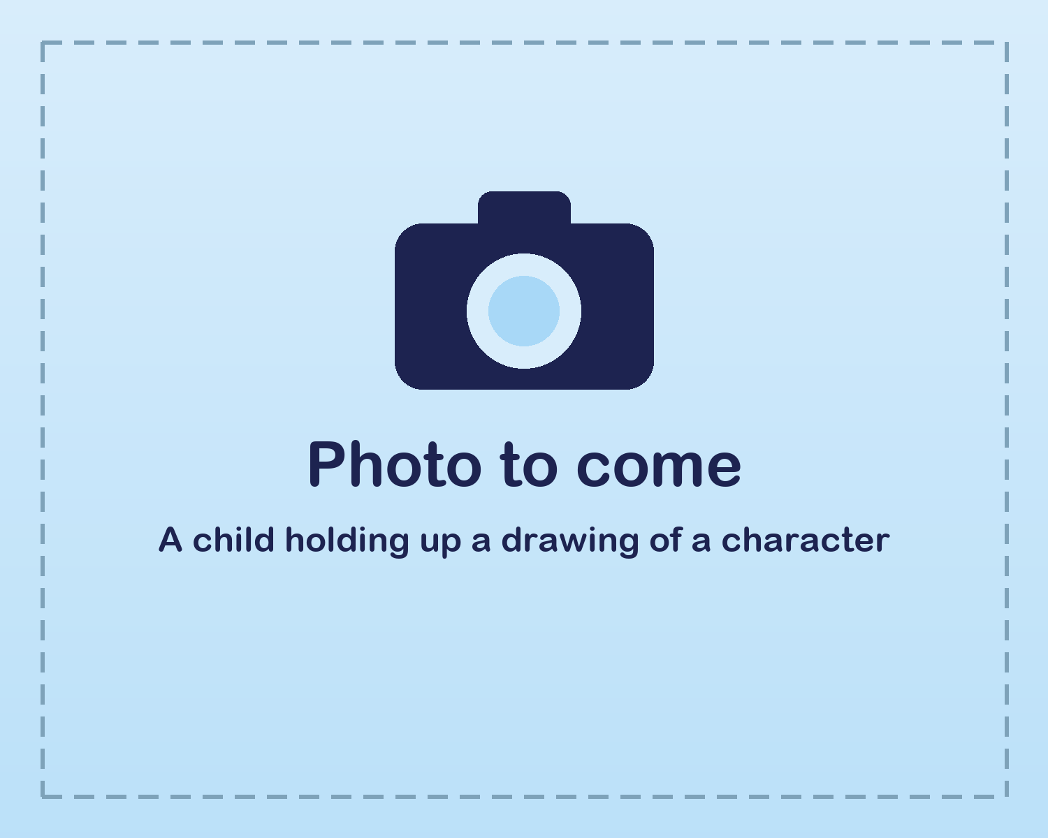 A child holding up a drawing of a character