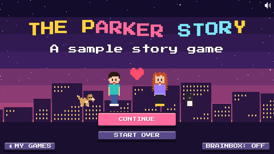 The Parker family on the title screen of the sample game