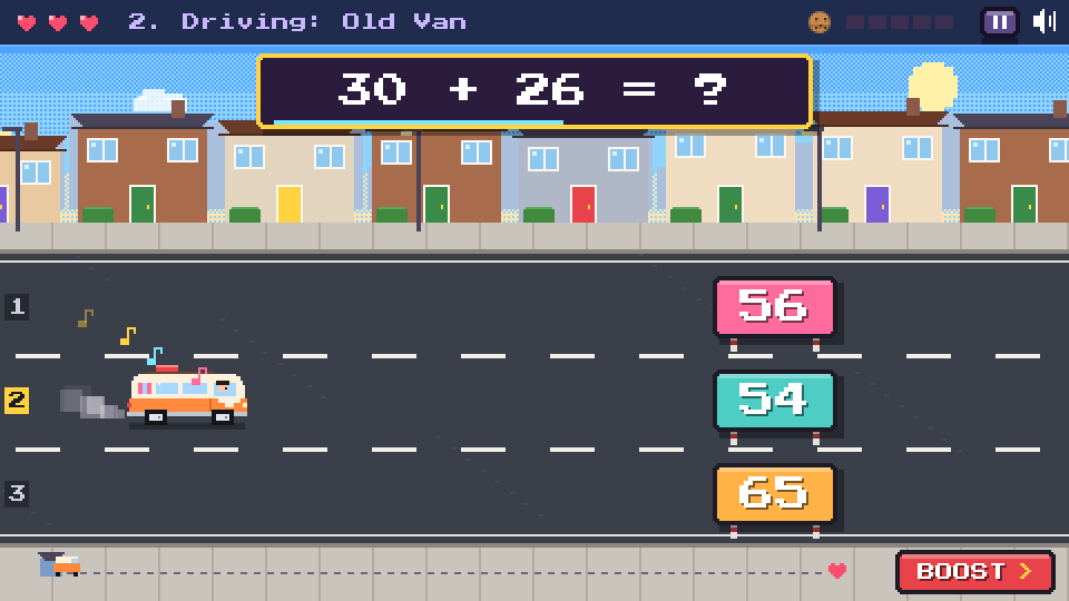 Driving maths: steer into the lane with the right answer