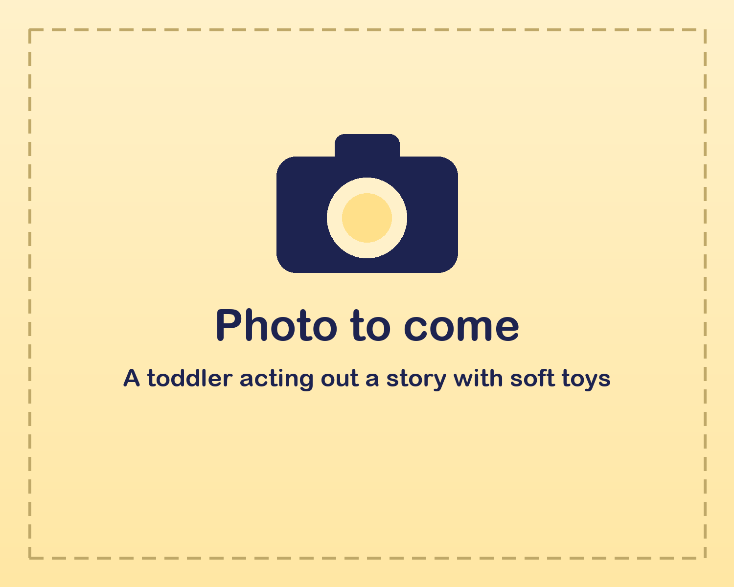 A toddler acting out a story with soft toys
